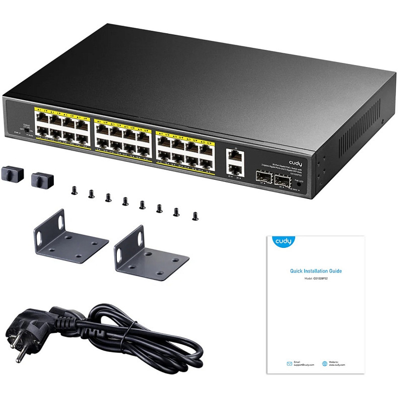 Коммутатор Cudy GS1026PS2, 24-Gigabit PoE+ Switch with 2 Uplink Gig Ports and 2 Gig SFP Slots 300W
