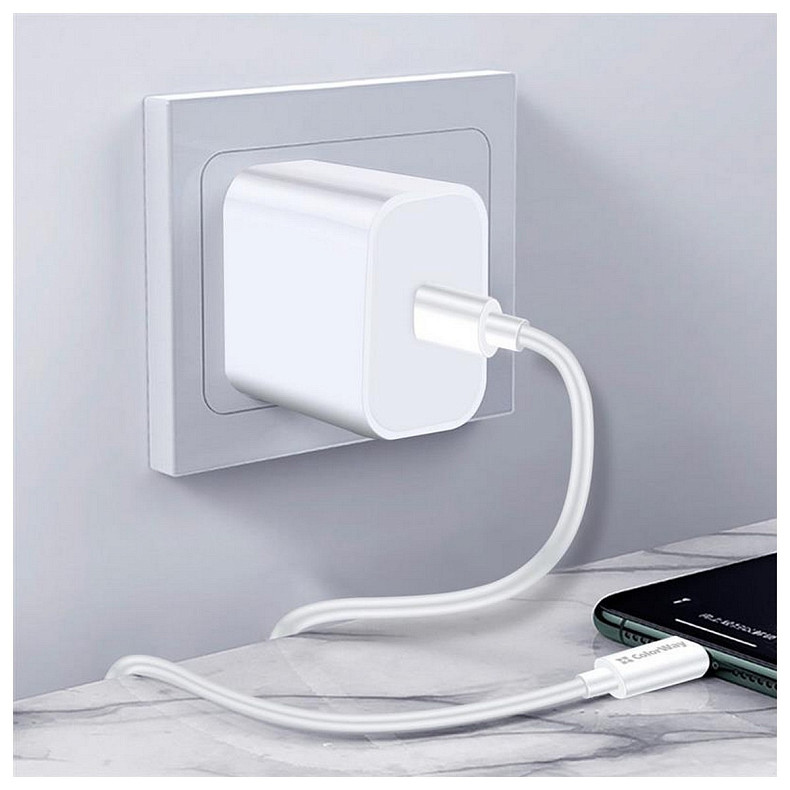 Кабель ColorWay USB Type-C - USB Type-C (M/M), PD Fast Charging 100W, 5.0 А, 1 м, White (CW-CBPDCC05