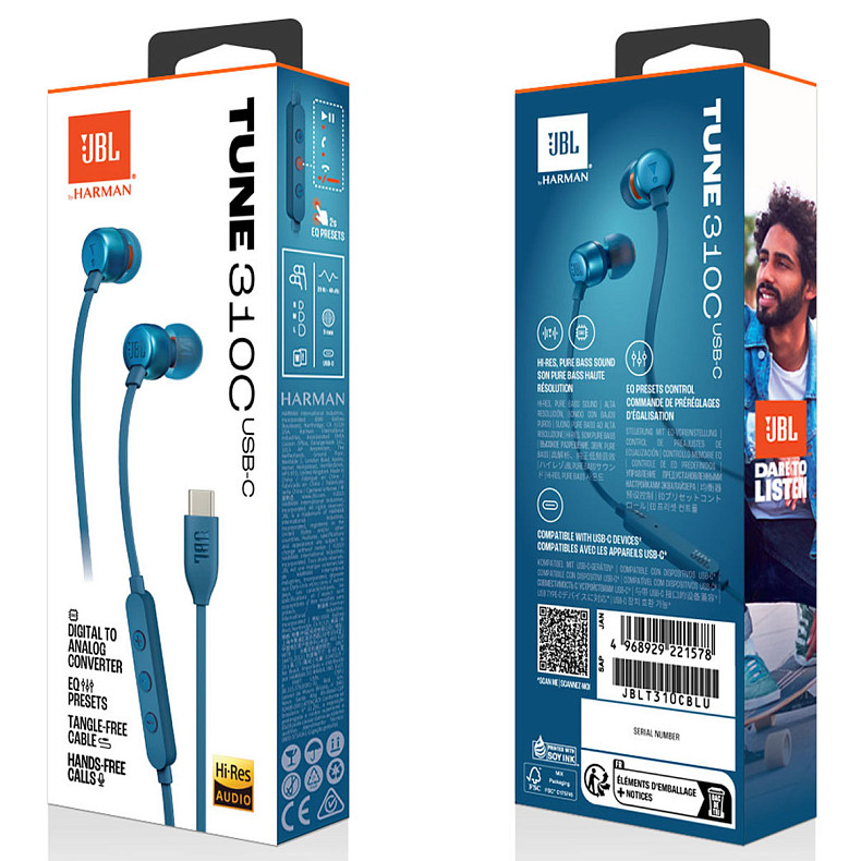 Навушники JBL Tune 310C USB-C Blue (JBLT310CBLU)