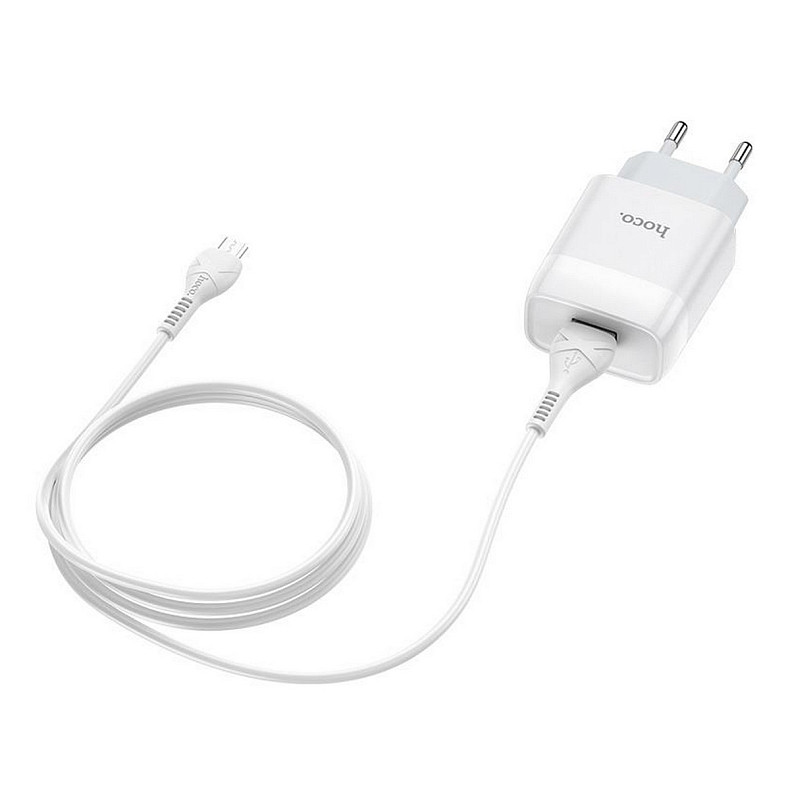 Зарядний пристрій Hoco C72A Glorious (1USB, 2.1А) White (6931474713001) + кабель MicroUSB