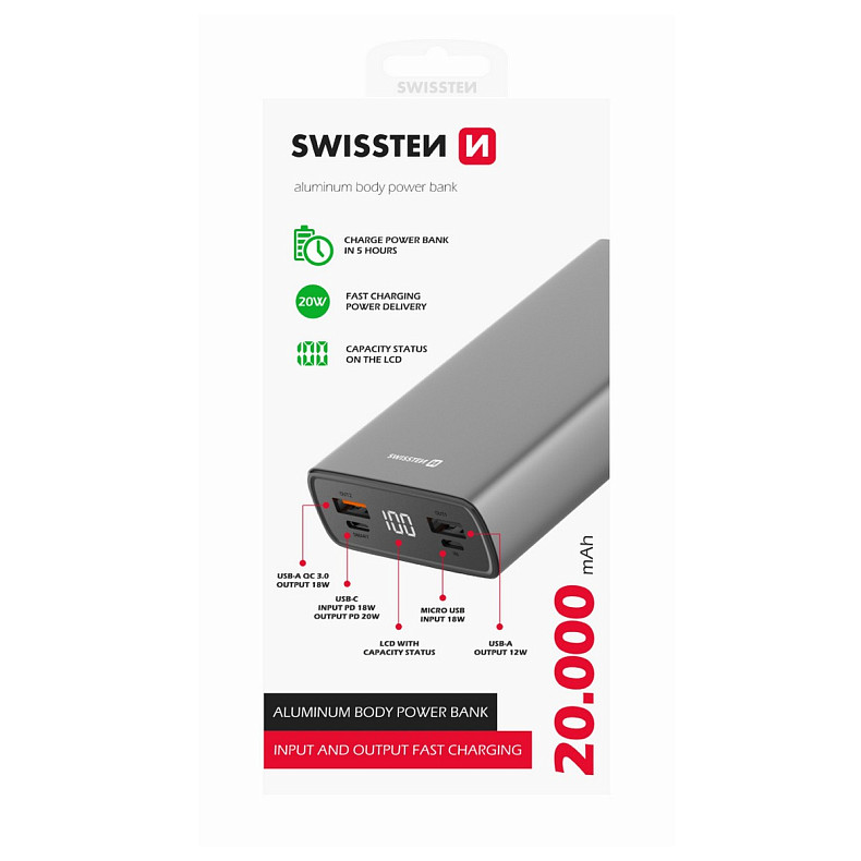 Универсальная мобильная батарея Swissten 20000mAh 20W Grey (8595217479852)