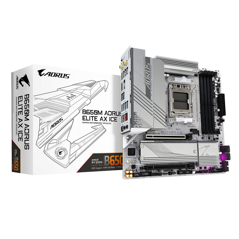 Материнська плата GIGABYTE B650M A ELITE AX ICE sAM5 B650 4xDDR5 M.2 HDMI DP Wi-Fi mATX