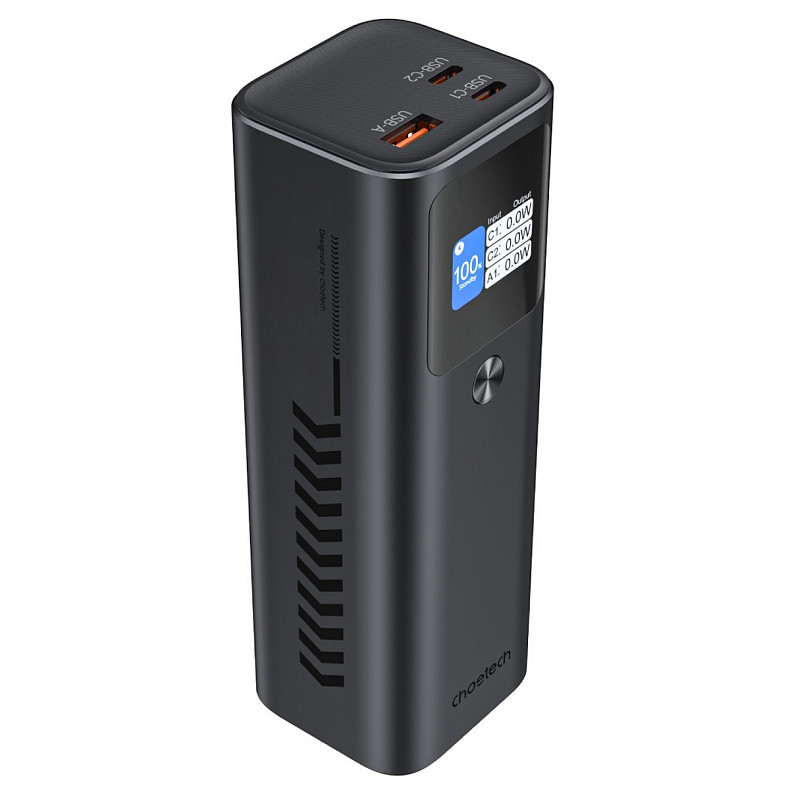 УМБ Choetech 27000mAh 140W IN/OUT, 2xUSB-C PD5.0 USB-A QC3.0 22W, Li-pol, TFT Display, black