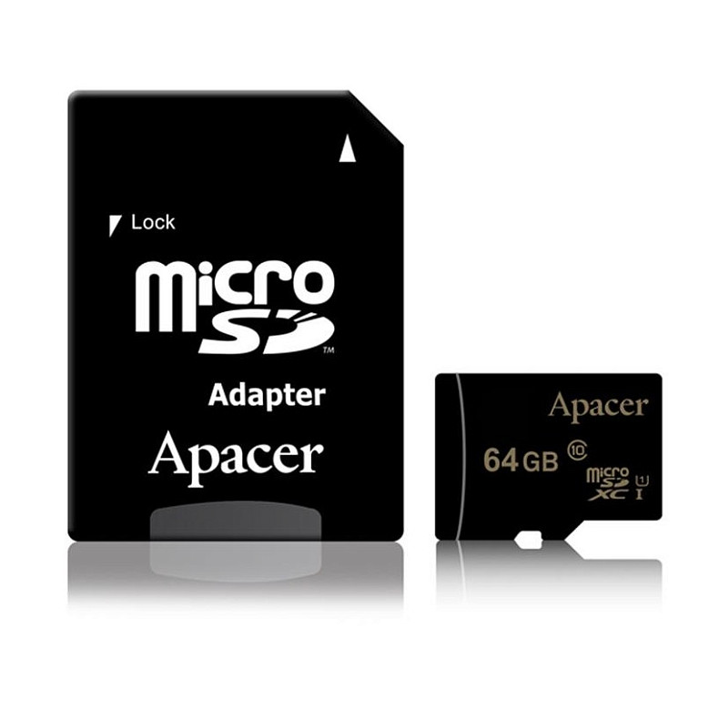 Карта пам'яті APACER 64GB MicroSDXC UHS-I Class 10 + SD adapter (AP64GMCSX10U1-R)