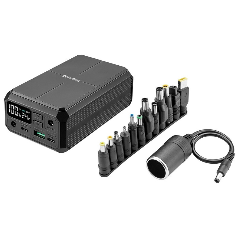 УМБ Sandberg 27000mAh Laptop DC12–24v 84W,100W PD, QC3.0, USB-A, 2xDC, 2xUSB-C, QI-10W, PowerThru