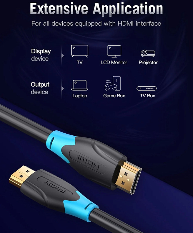 Кабель Vention HDMI M - M, 15.0 м, V2.0, 4K/HD 60Гц, PVC type, чорний,