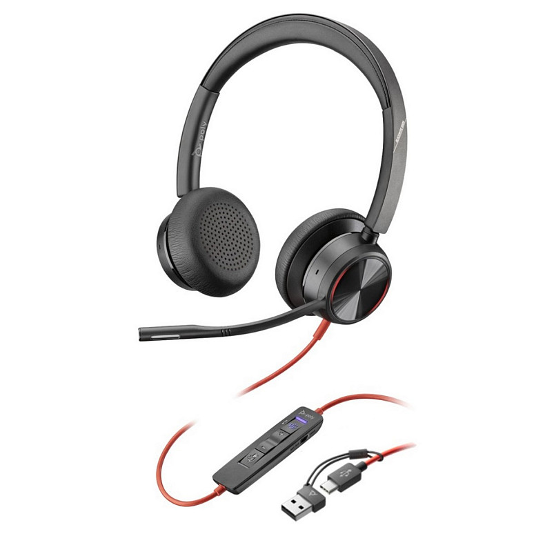 Гарнітура комп'ютерна стерео On-ear Poly Blackwire 8225-M, USB-A, USB-C, всеспрямований, ANC, Acoust