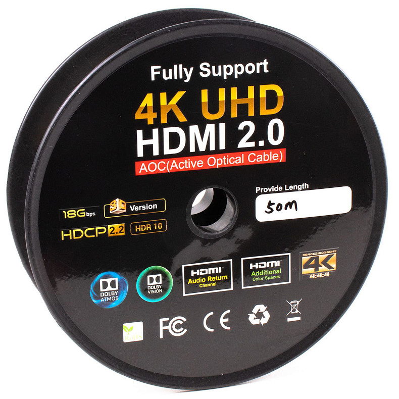 Кабель оптический (AOC) HDMI V.2.0, 4К 60Гц, позолоченные коннекторы, 50 м