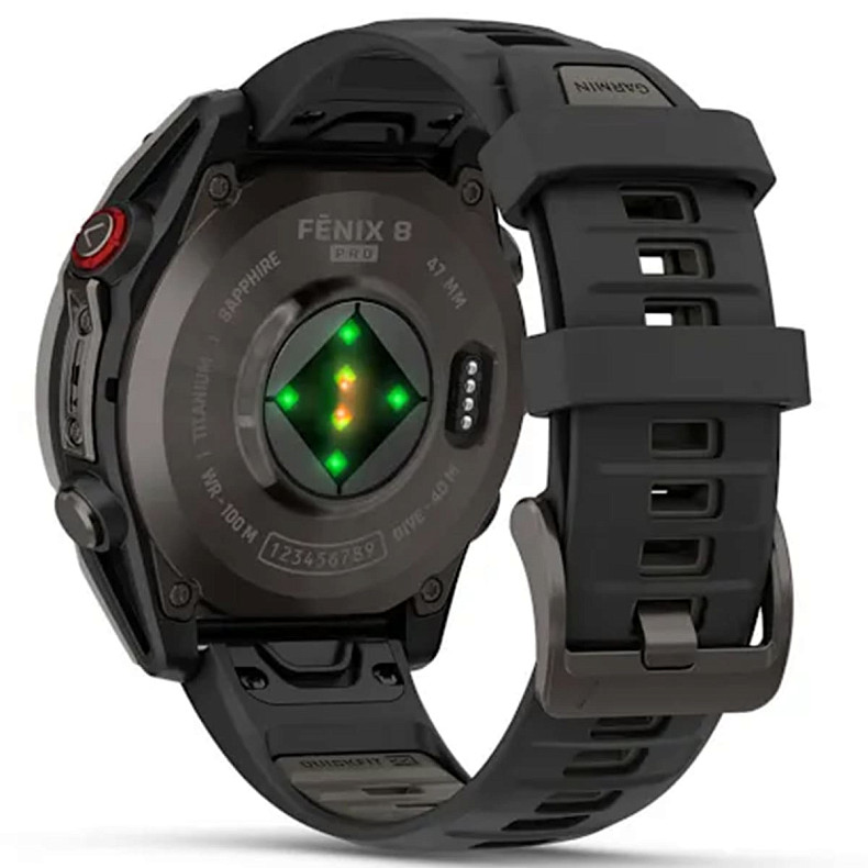 Спортивний годинник GARMIN Fenix 8 Pro 47 mm AMOLED Sapphire Carbon Gray DLC Titanium with Black/Pebble Gray Silicone Band (010-03198-00)