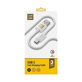 Кабель Luxe Cube USB-USB Type C, 3А, 1м, білий (8889998698469)