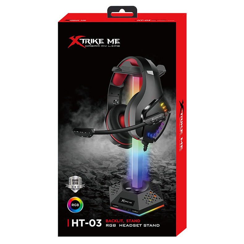 Подставка для гарнитуры XTRIKE ME RGB 2xUSB2.0 HUB, USB кабель 1,9м, вlack