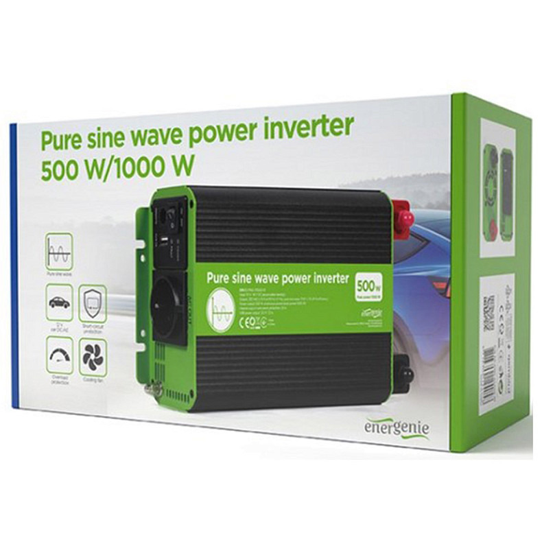 Автомобільний інвертор Energenie на 500 Вт (1000Вт пиков), чиста синусоїда (EG-PWC-PS500-01)