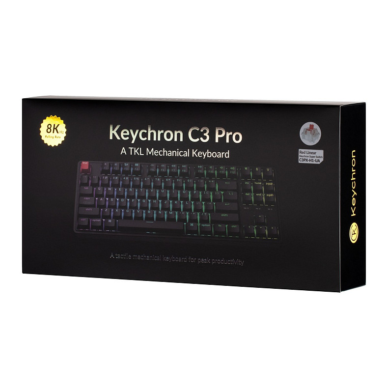 Клавиатура механическая Keychron C3 Pro V2 87Key, K pro Red, USB-A, QMK, Hot-swap, 8K, EN/UKR, RGB, чер
