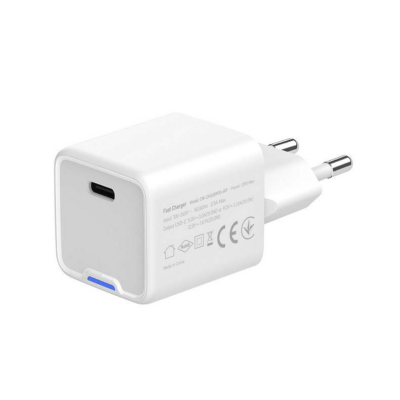 Сетевое зарядное устройство ColorWay GaN Mini 20W PD Port PPS USB-C White (CW-CHS059PD-WT)