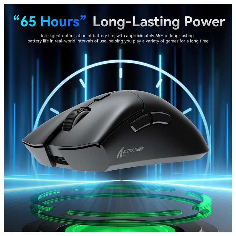Мишка Attack Shark R1, Wireless/Bluetooth, 18000dpi, (PAW3311), 6кн., Black