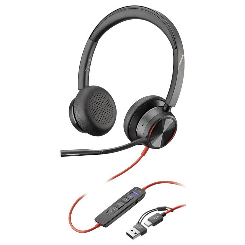 Гарнітура комп'ютерна стерео On-ear Poly Blackwire 8225-M, USB-A, USB-C, всеспрямований, ANC, Acoust