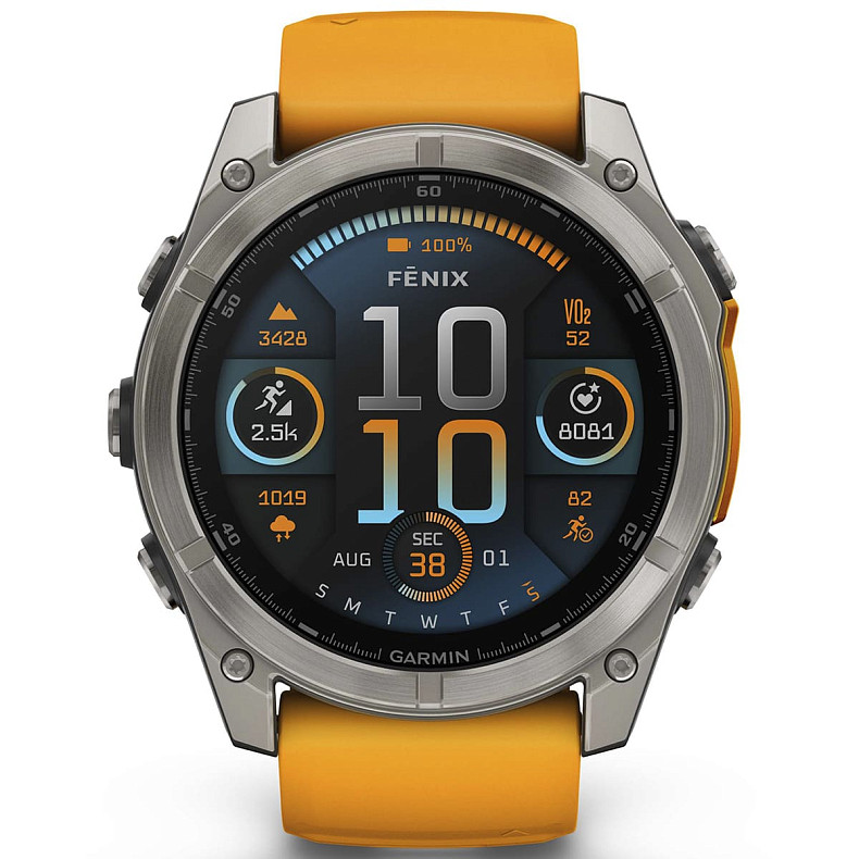 Спортивний годинник GARMIN Fenix 8 51mm AMOLED Sapphire Graphite DLC Titanium with Spark Orange Silicone Band