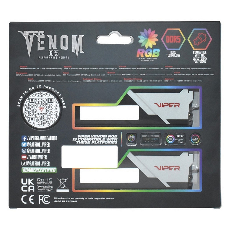 ОЗП Patriot Viper Venom RGB 2x32GB 5600 DDR5 (PVVR564G560C40K)
