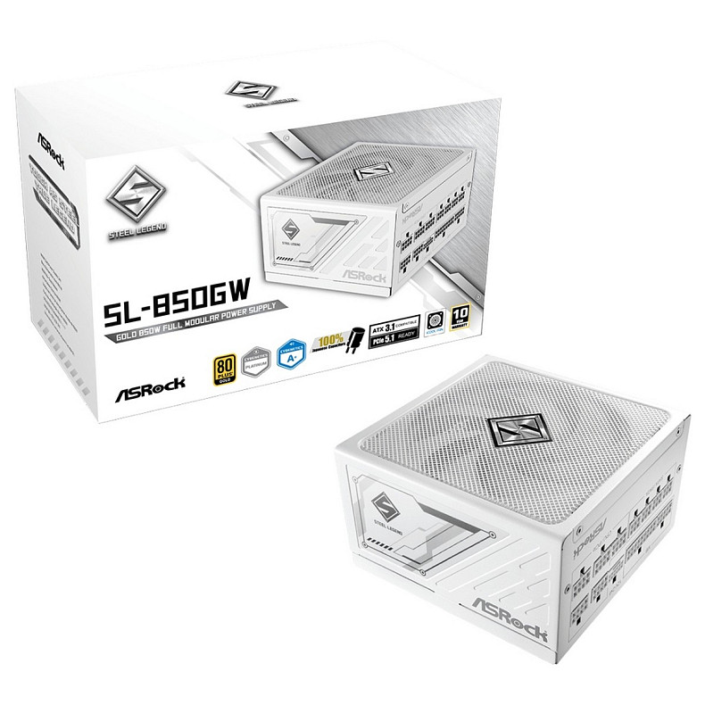 Блок питания ASRock SteelLegend White SL-850GW ATX 3.1 135mm, 80+ Gold, Fully Modular