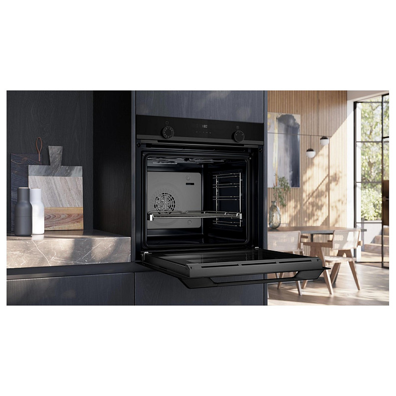 Духова шафа Siemens електрична, 76л, A, дисплей, конвекція, телескопічні направляючі, чорний