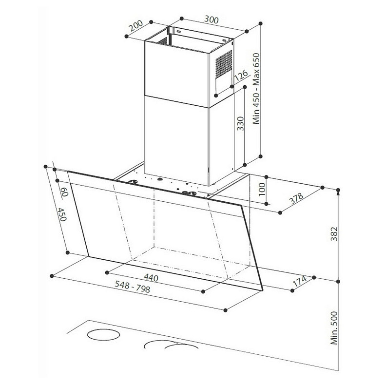 Витяжка Faber похила, 80см, 1169м3ч, Daisy + Bk A80, чорний
