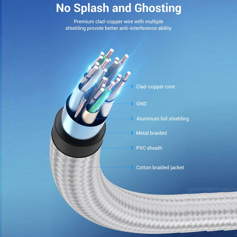 Кабель HDMI M-M, 3.0 м, V2.0, 4K 60Гц, оплетка, Silver Metal Type Vention