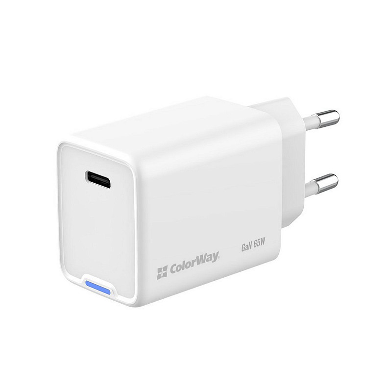 Зарядний пристрій ColorWay GaN Mini 65W PD Port PPS USB-C White (CW-CHS049PD-WT)