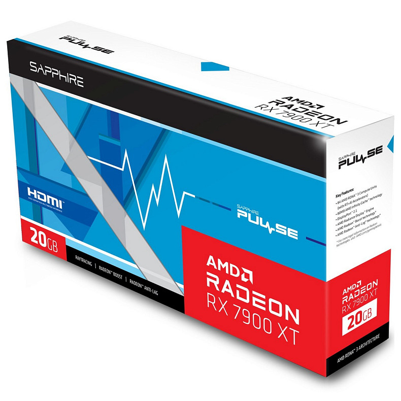 Видеокарта AMD Radeon RX 7900 XT Sapphire PULSE GAMING OC, 20GB GDDR6, 320 bit, PCI-Express 4.0 x16 (11323-02-20G)