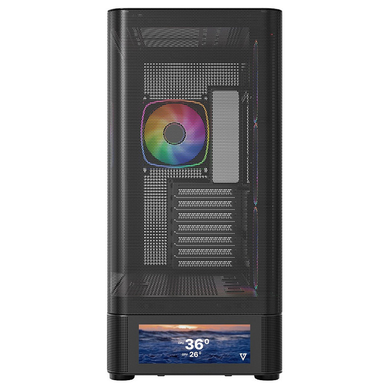 Корпус Modecom VOLCANO AQ500 ARGB MIDI FRONT LCD 6,2”, 4x120mm fans BLACK без БЖ ATX
