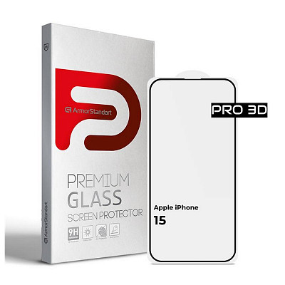 Захисне скло Armorstandart Pro для Apple iPhone 15 Black, 0.33mm, 3D (ARM68217)