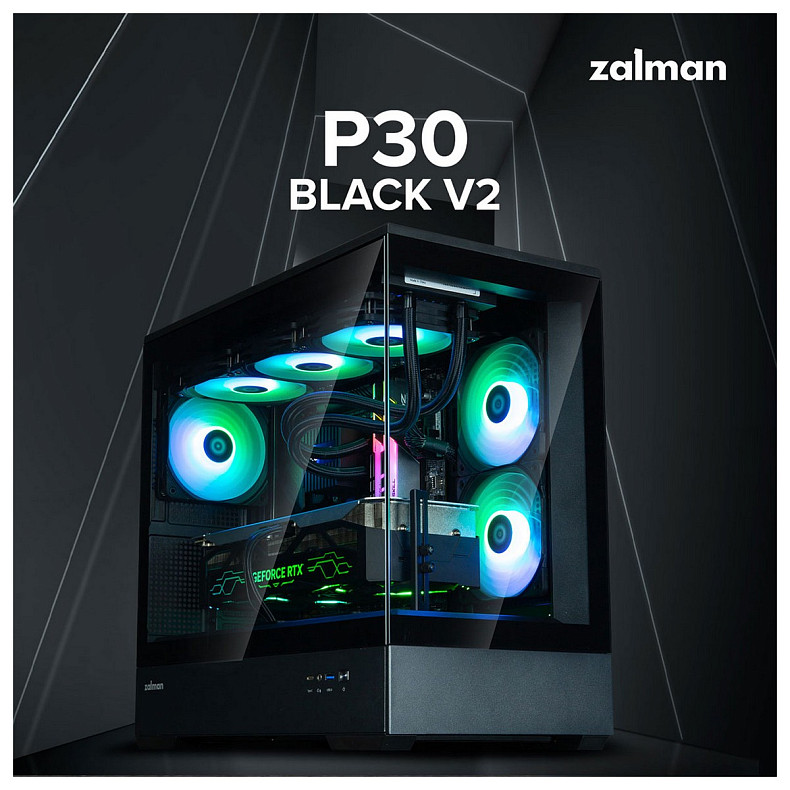 Корпус Zalman P30 Black V2, без БЖ, 1xUSB3.0, 1хUSB Type-C, 3x120мм ARGB, TG Front/Side Panel, mATX,