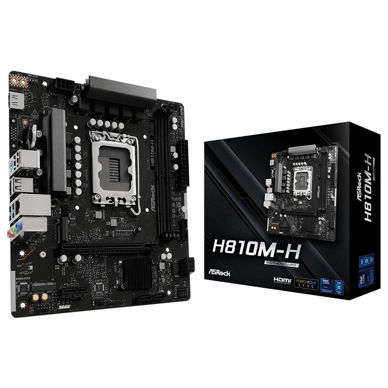 Материнская плата AsRock H810M-H (1851/H810, 2*DDR5, PCIex16, HDMI, 4xSATA, M.2, Glan, 7.1ch, mATX)