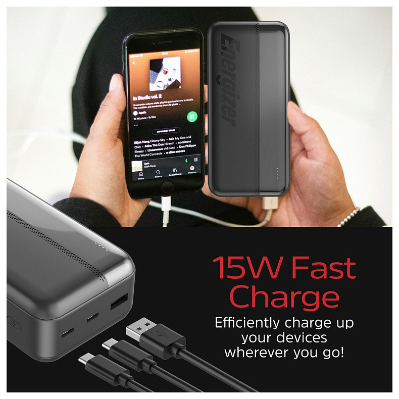 Універсальна мобільна батарея Energizer 30000mAh 15W 3A, USB-А, 2хUSB-C Black