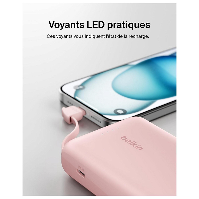 Аккумулятор портативный литий-ионный Power Bank Belkin 10000мА·ч, 20Вт, с интегрированным кабелем USB-