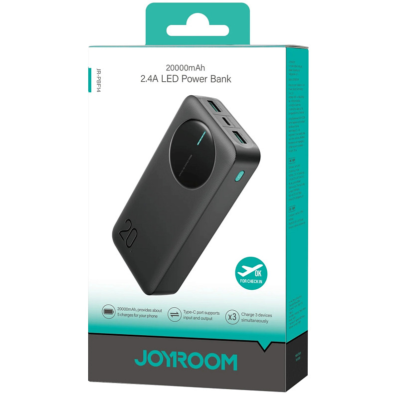 УМБ Joyroom 20000mAh 12W 2xUSB-A, USB-C In/Out Black