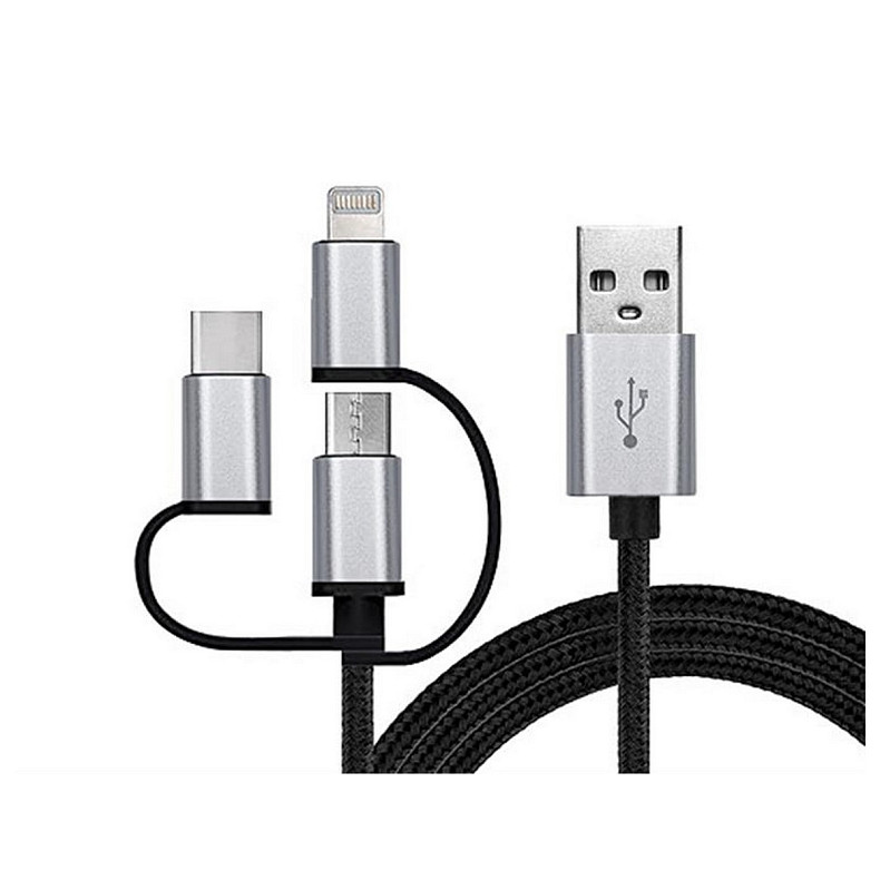 Кабель REAL-EL Premium USB2.0 AM-3in1 Lightning/microUSB/USB-C 1m, черний