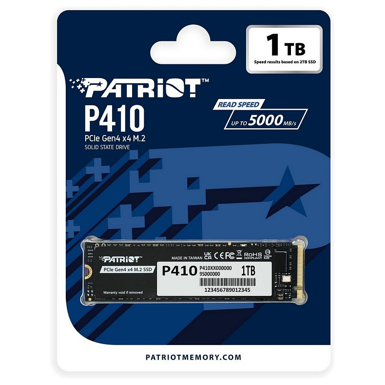 Накопитель SSD 1TB Patriot P410 M.2 2280 PCIe NVMe 4.0 x4 TLC (P410P1TBM28H)