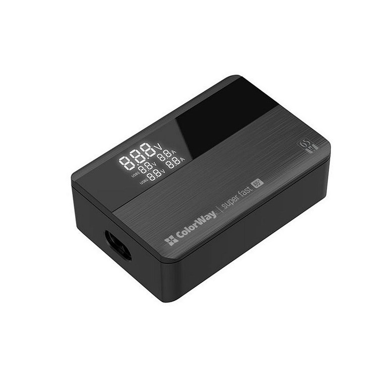 Сетевое зарядное устройство ColorWay Power Delivery (2USB-A + 2USB TYPE-C) (65W) Black (CW-CHS040PD-