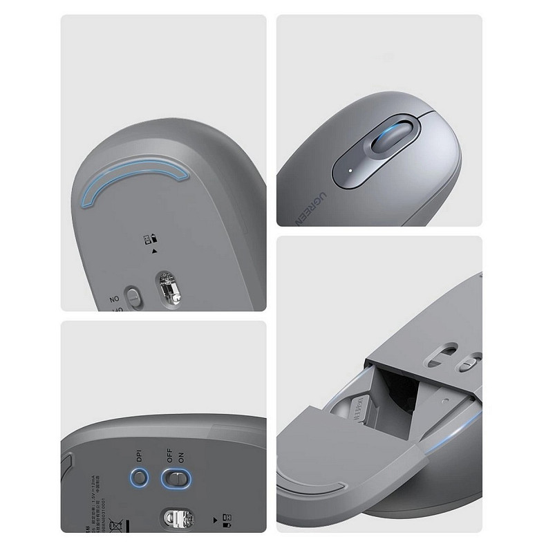 Мишка UGREEN MU105, 2400dpi., 3кн., Сіра