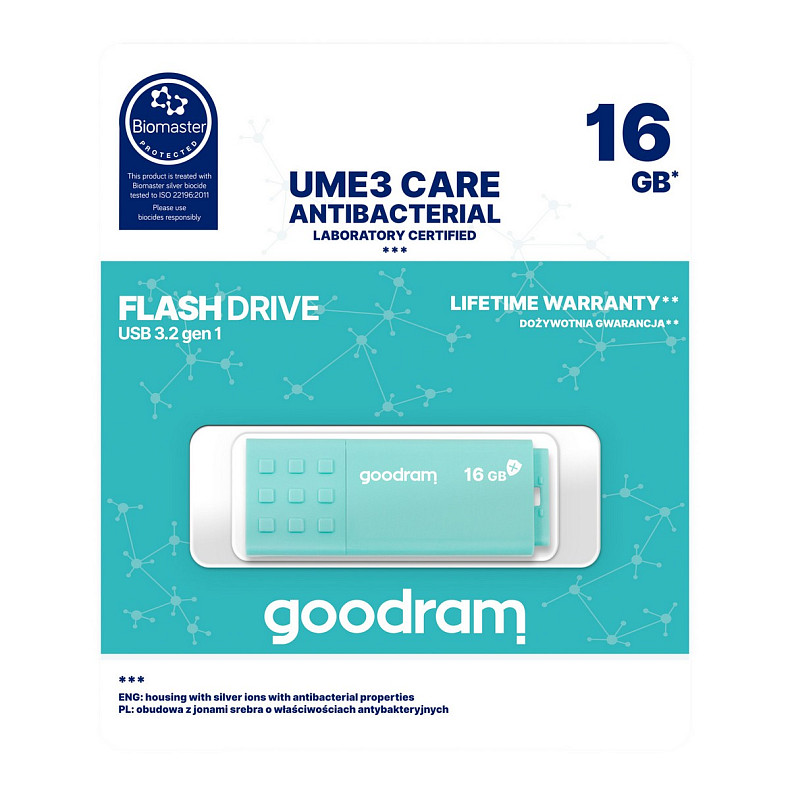 Флеш-накопичувач USB3.0 16GB GOODRAM UME3 Care Green (UME3-0160CRR11)