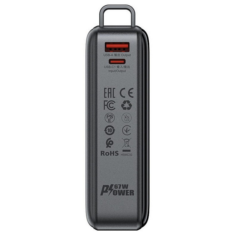 УМБ Acefast 20000mAh 67W PD3.0 20В/3.35A Type-C, USB-A, с cable, Li-ion M4 Black