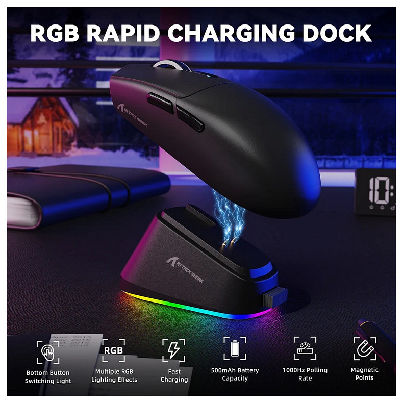 Мишка Attack Shark G3 PRO, Wireless/Bluetooth, 25000dpi. (PAW3311), 6кн., Black