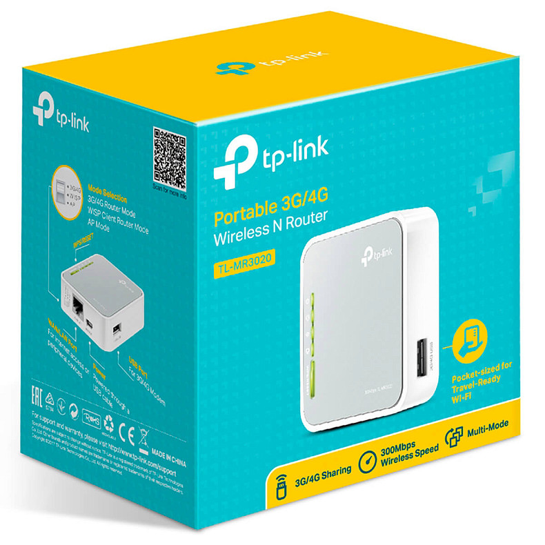 Wi-Fi Роутер TP-Link TL-MR3020 802.11n 150Mbit/c, 1xFE LAN/WAN, 1xUSB2.0 для 3G-модема