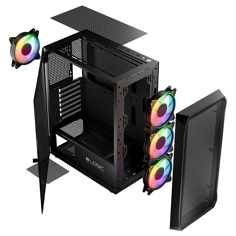 Корпус LogicConcept PORTOS MESH+GLASS ARGB fans 4x120mm BLACK без БЖ ATX