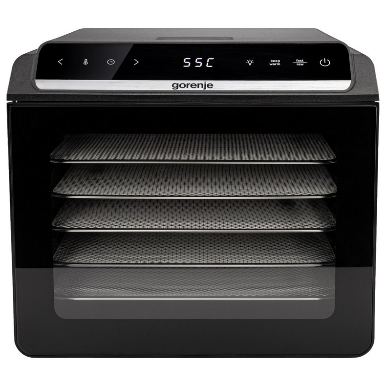 Сушарка для продуктів Gorenje 580Вт, піддонів - 6x1.5см, діаметр - 25см, макс - 75°С, дисплей, пласт