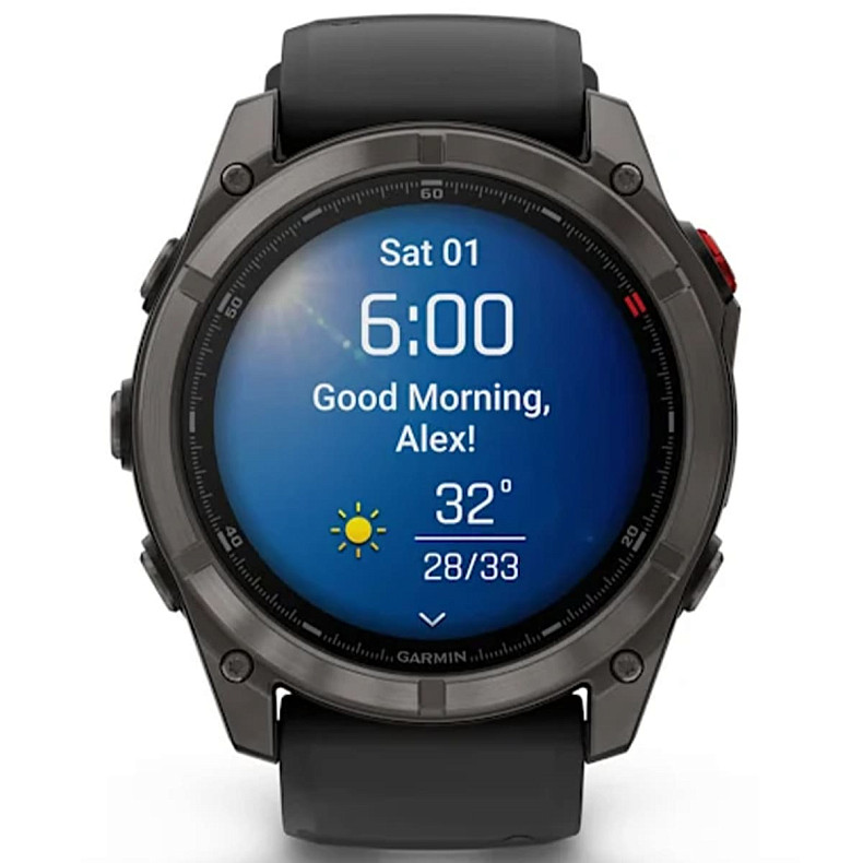 Спортивний годинник GARMIN Fenix ??8 Pro 51 mm AMOLED Sapphire Carbon Gray DLC Titanium with Black/Pebble Gray Silicone Band (010-03199-00)