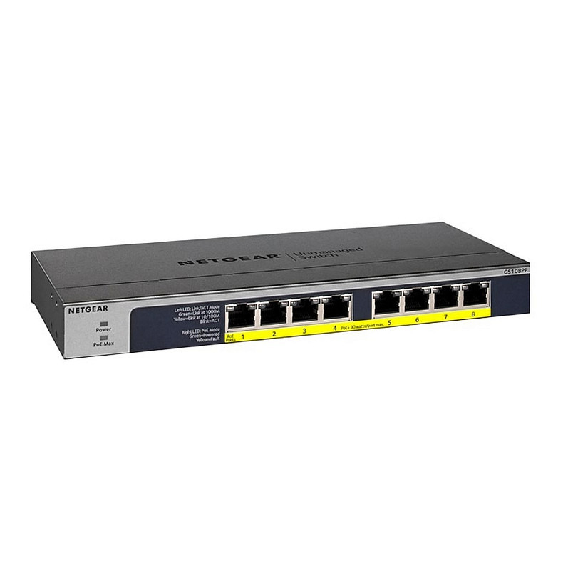 Коммутатор NETGEAR GS108PP 8xGE PoE+ (123Вт), FlexPoE, неуправляемый