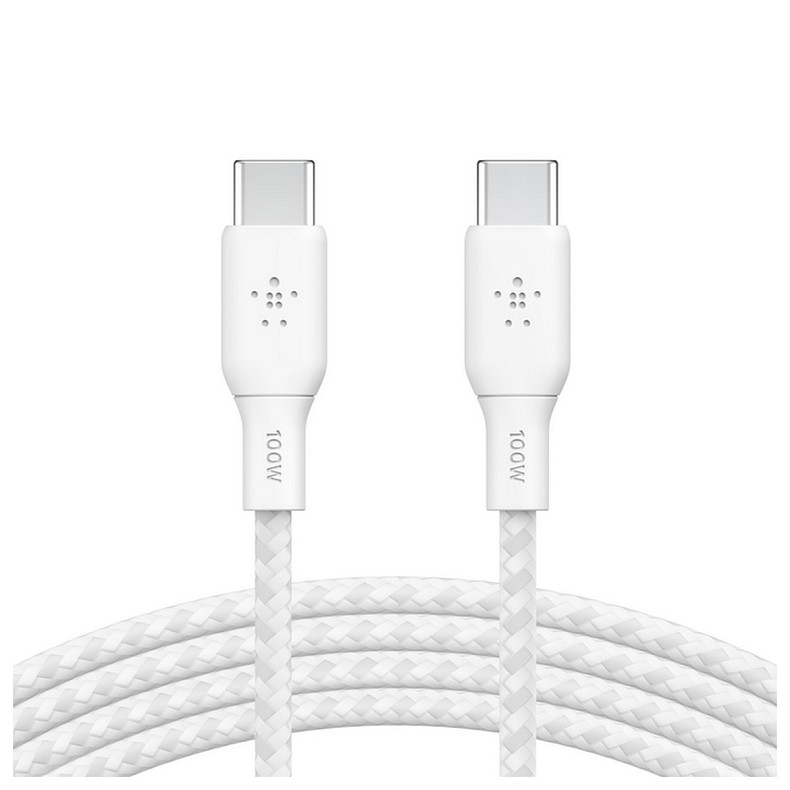 Кабель Belkin USB-С > USB-С, 2м, 100Вт, плетеный, белый