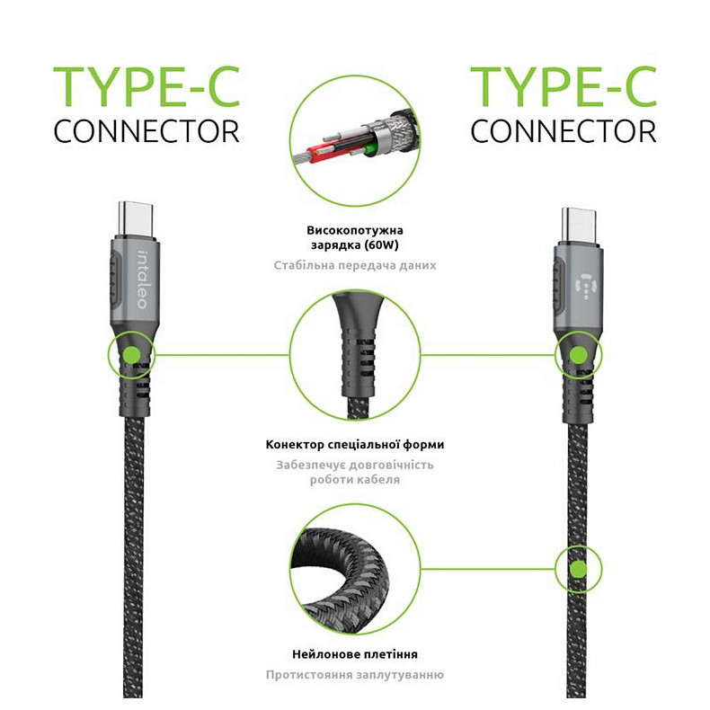 Кабель Intaleo CBGPD60WTT1 USB Type-C-USB Type-C 1.2м Grey (1283126518096)