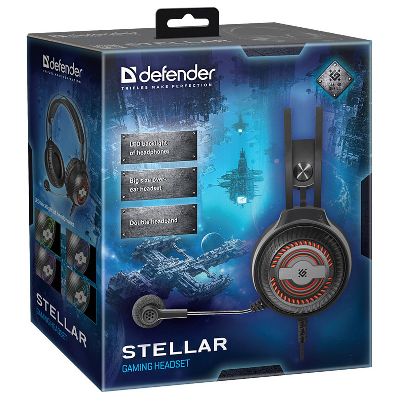 Игровая гарнитура Defender Stellar черная, провод 2.2м